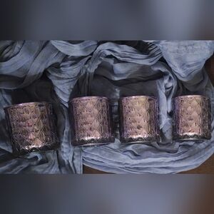 4 pc set lovely, lilac and silver glass votive holders - 4 LED candles included